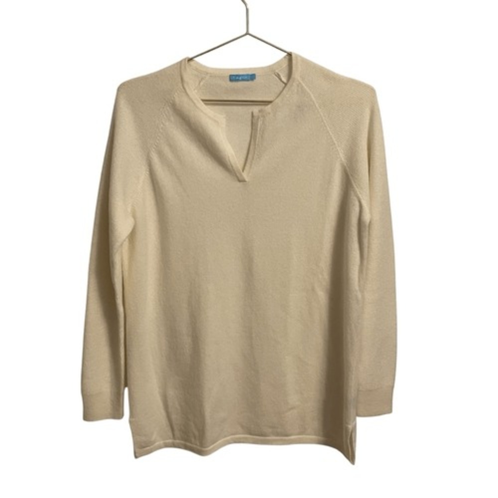J.McLaughlin Womens 100% Cashmere Split Neck Sweater Cream Ivory Small
